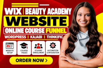 build wix beauty academy website wordpress online course funnel kajabi thinkific