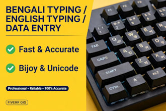 do fast bengali typing, english typing and data entry