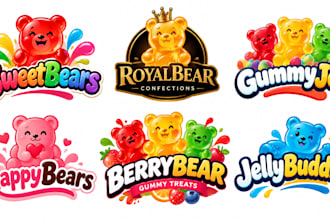 design a professional candy, sweets, confectionery, snack, food gummy bear logo