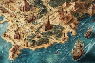 draw a fantasy map illustration for your project
