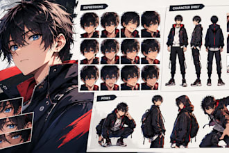 create manga expressions, anime face, expression sheet and character sheet