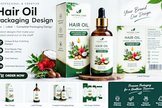do premium hair oil box, label packaging design