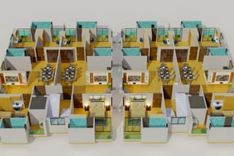 3d floor plan rendering, apartment complex, site plan,duplex house,swiming pool