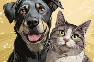 draw a cartoon pet portrait from photo
