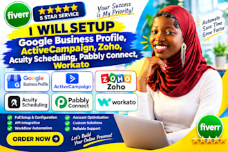 google business profile, activecampaign, zoho, acuity scheduling, pabbly connect