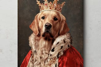 custom royal pet portrait cat portrait, dog portrait