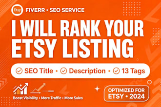 write etsy SEO title, description and 13 tags