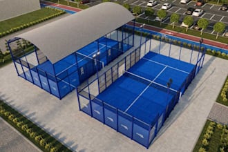 design a 3d padel club master plan and sports facility