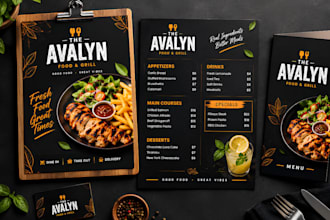 design restaurant menu, menu board and signage