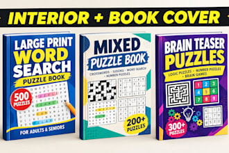 design custom word search puzzle book cover crossword sudoku, cryptogram for KDP