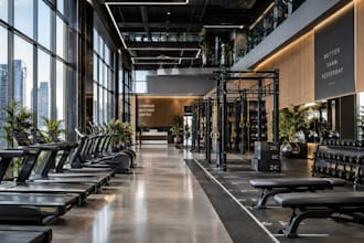 create 3d gym design with realistic gym interior and fitness center design