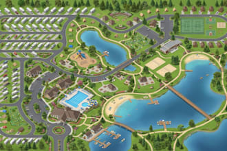 create isometric campground, resort, park, site and campus maps