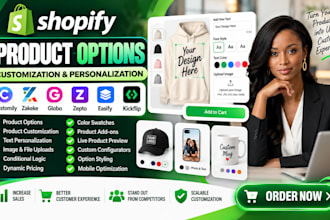 setup shopify product options zepto easify globo customily and kickflip website