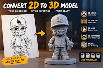 convert 2d to 3d model into 3d stl file for 3d printing