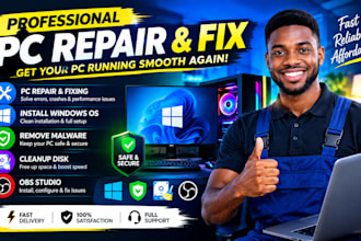 repair, fix pc, install windows os, remove malware, cleanup disk, obs studio