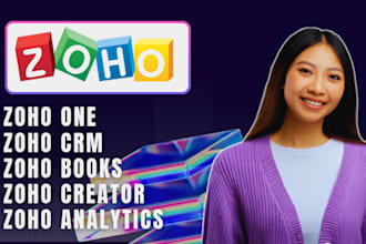 setup zoho CRM, zoho one, creator, analytics, desk, form, zoho books expert