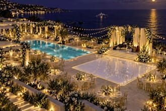 decorate coastal wedding venue, luxury event design, reception decor, poolside
