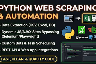 build custom python web applications, selenium scrapers and workflows