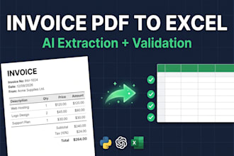 extract invoice and PDF data to excel or json with ai and validation
