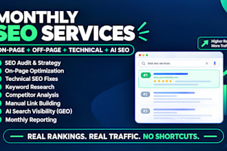 do complete monthly SEO package with on page, off page and technical optimzation
