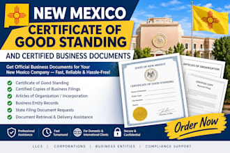 obtain new mexico certificate of good standing and certified business documents