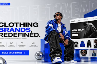 build 3d shopify clothing store, streetwear website, y2k fashion brand