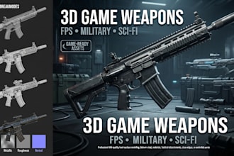 create 3d weapon game asset, sci fi weapon, 3d low poly weapon, 3d gun model