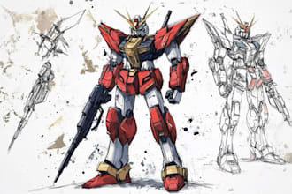 make gundam character illustration and robot art