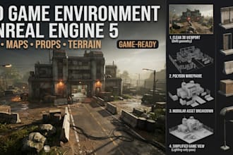 design 3d game props asset, 3d ue5 environment, modular environment, 3d game map