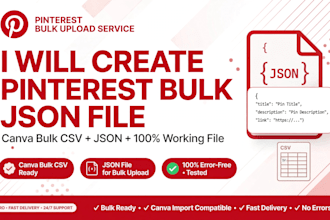 create bulk pins json and CSV file for bulk uploader and canva