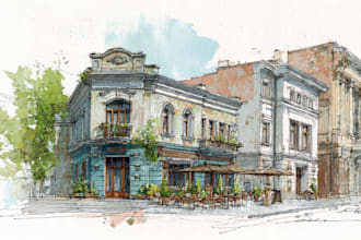 draw digital architectural sketches and illustrations