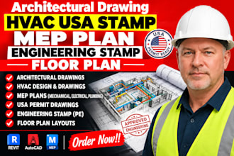 architectural drawing hvac USA stamp mep plan engineering stamp floor plan