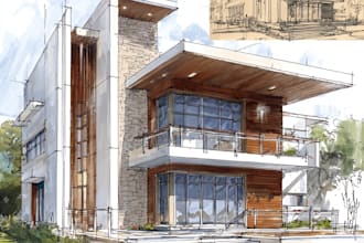 draw architectural hand drawn sketches