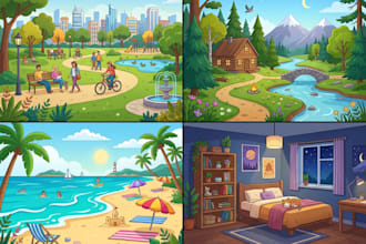 draw 2d vector cartoon backgrounds