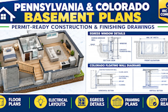 draw pennsylvania and colorado basement finishing plans and permit drawings