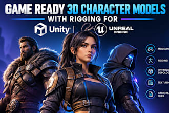 create game ready 3d character models with rigging for unity unreal and blender
