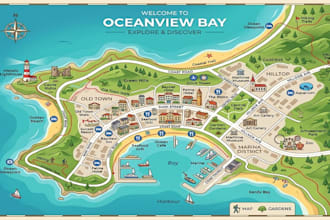 design a custom tourist map travel map landmark illustrated vector map
