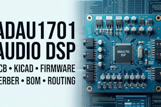 design adau1701 audio dsp pcb, kicad, routing, gerber, bom and embedded firmware