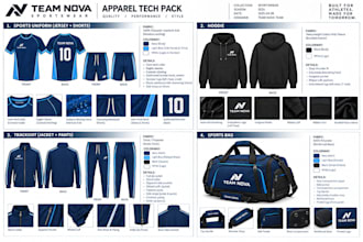 create professional sportswear tech pack for tracksuits and bags