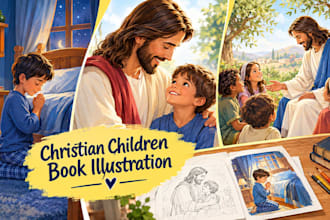 draw christian children story illustration, bible story, and kids book design