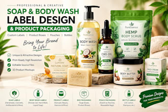 custom design and redesign soap, body wash label design, product label packaging
