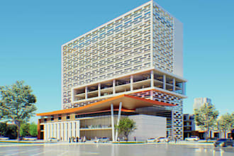 rendering house exterior, commercial building interior