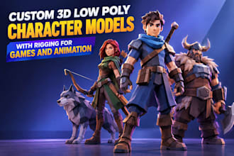 create custom 3d low poly character models with rigging for games and animation