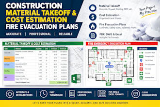 do material takeoff cost estimation and fire evacuation plan
