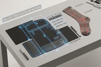 design 3d bag tech pack, 3d textile animation, 3d socks animation, and 3d render