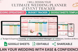 design wedding planner spreadsheet, budget tracker, guest list, google sheets