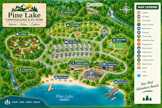 design campground map, forest map, park map, trail map and outdoor guide