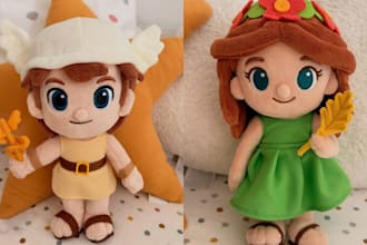 design custom plushie reference sheet stuffed animal character or ych concept
