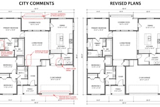 fix city permit drawing, plan check corrections and revise 2d architectural plan