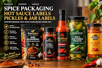 design modern spice packaging, hot sauce labels pickles, jar labels
